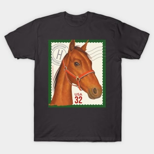 Cute Horse on vintage stamp with green trim T-Shirt